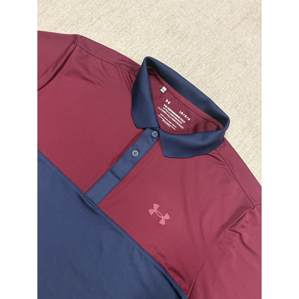 Under Armour The Performance Polo Mens Large Maroon & Navy Blue Colorblock Sport